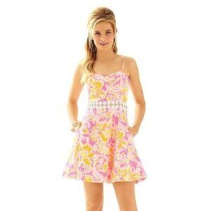 Lilly Pulitzer Lenore Dress Royal Pink Daisy Lace cutaway waist 2 4